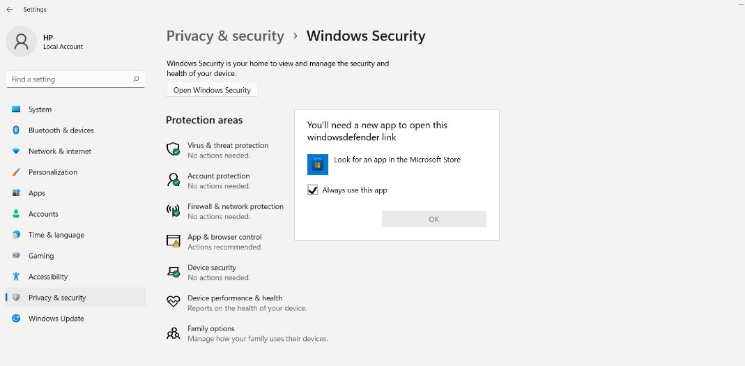 You'll Need A New App To Open This Windowsdefender Link In Windows 11