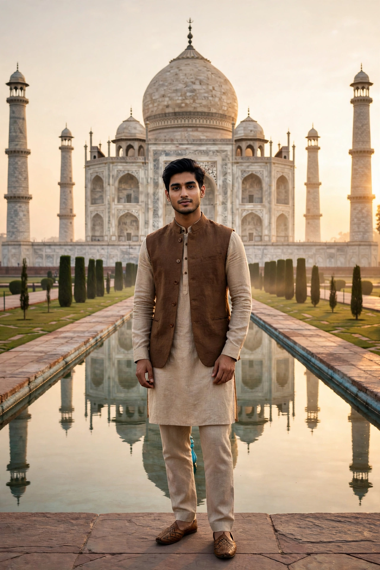 Example 4 — Kurta + Jacket लुक, Taj Mahal के सामने