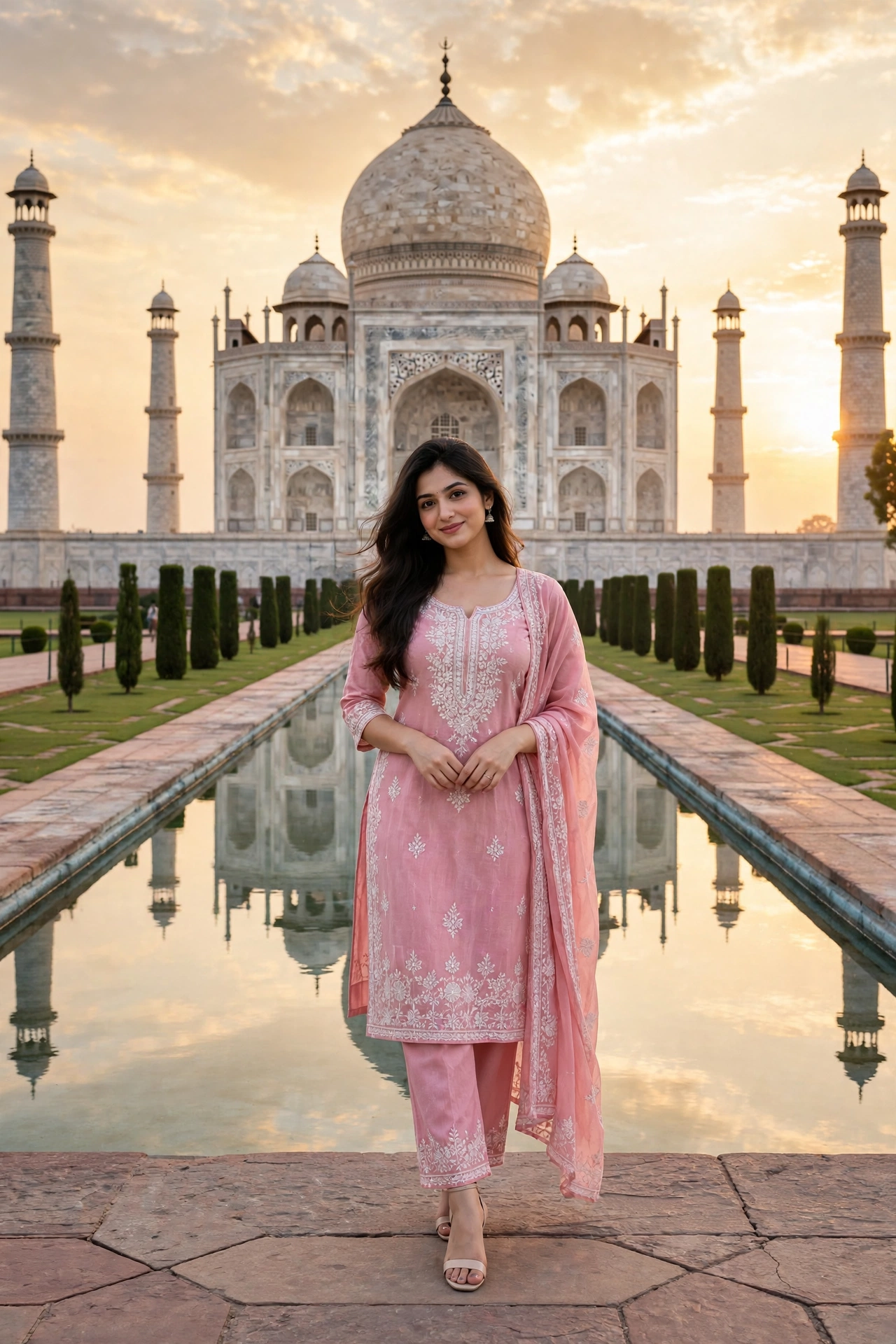 Example 1 — Pink Suit वाली लड़की, Taj Mahal के सामने