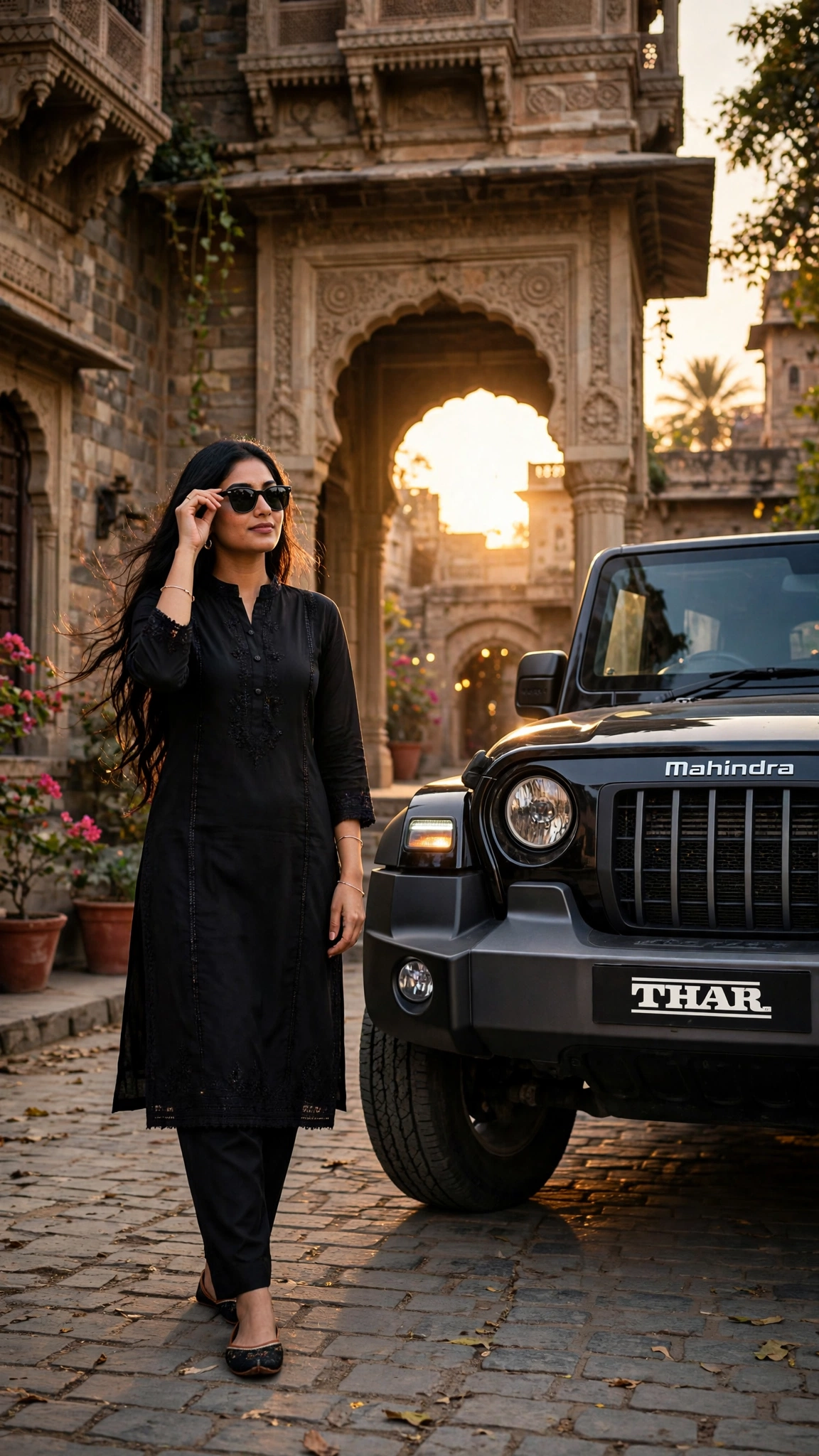 Example 2 — लड़की: Black Kurta + Thar Swag लुक