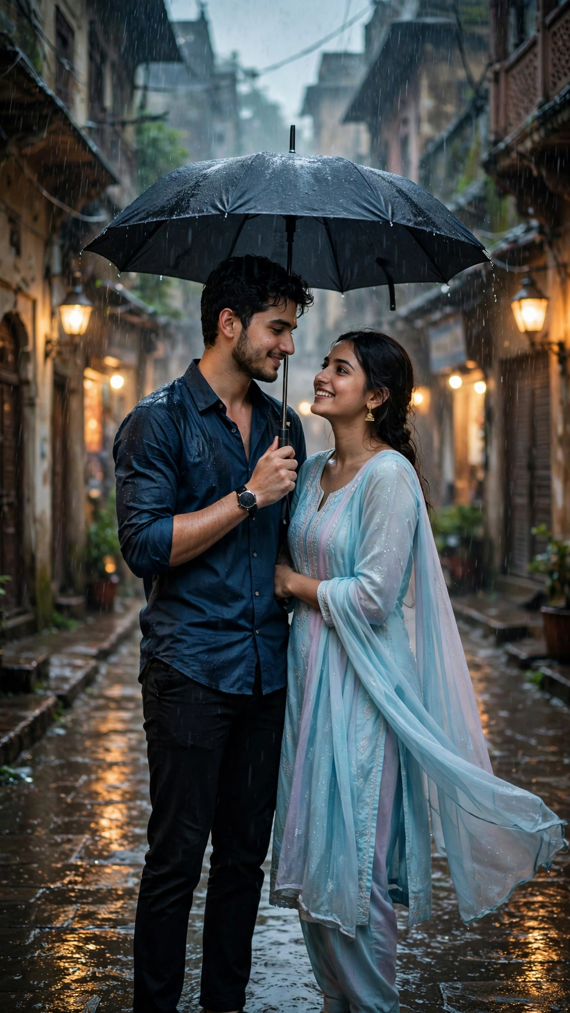 Example 4 — Old City Street पर Rain लुक